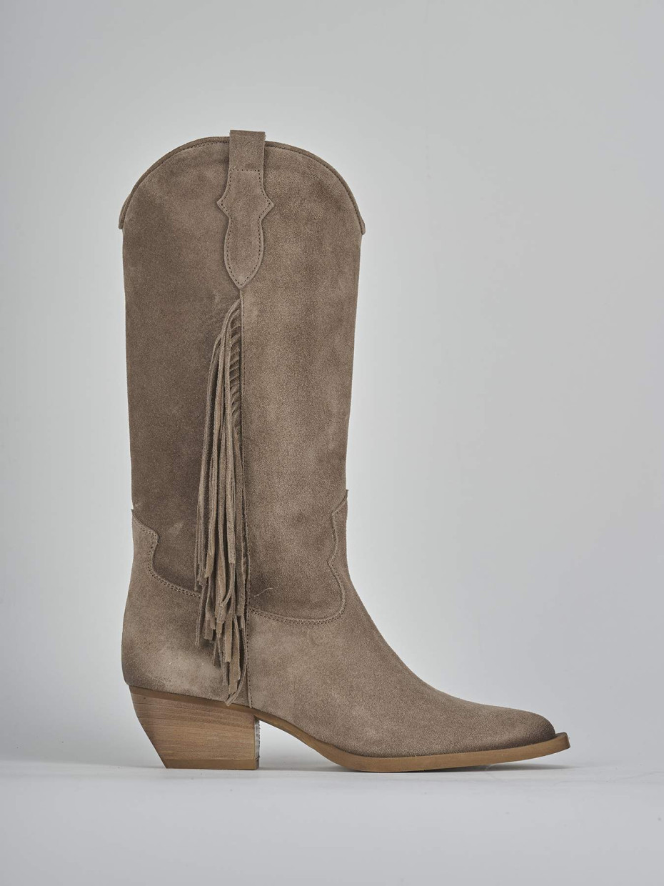 Stivali tacco 5cm camoscio beige