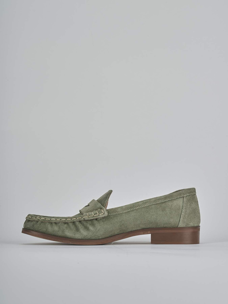 Mocassini tacco 1cm camoscio verde