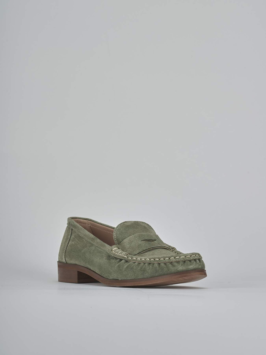 Mocassini tacco 1cm camoscio verde