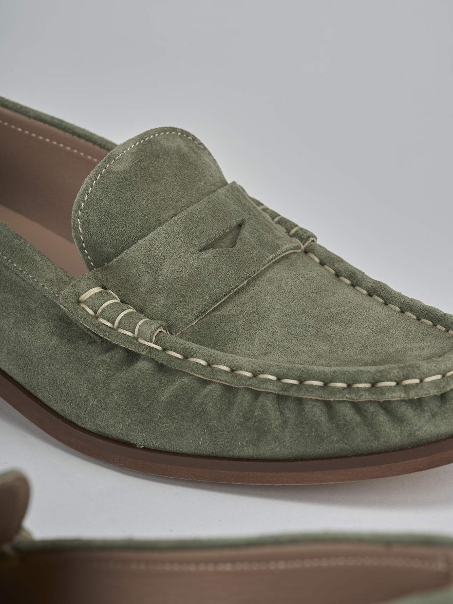 Mocassini tacco 1cm camoscio verde