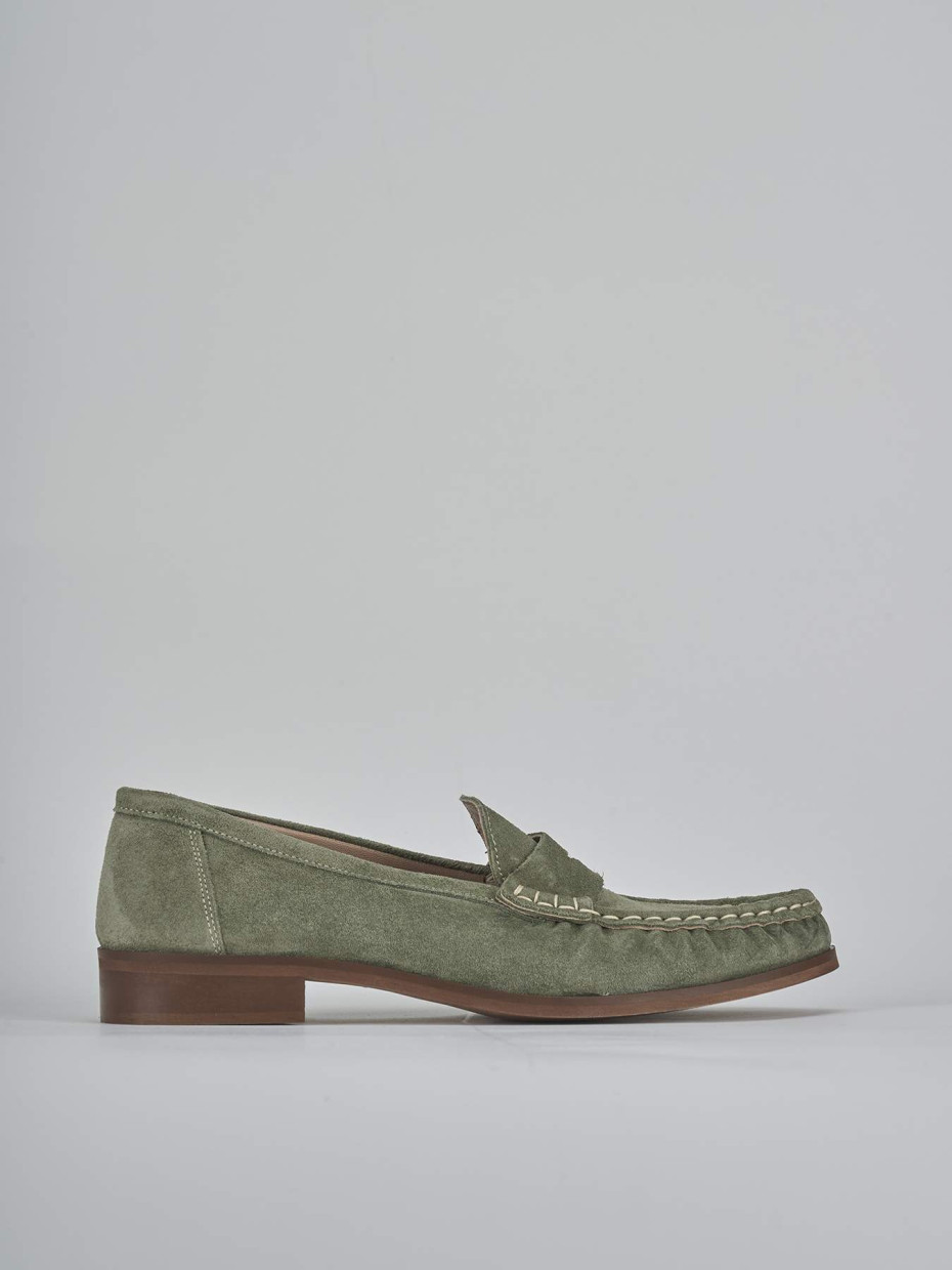 Mocassini tacco 1cm camoscio verde
