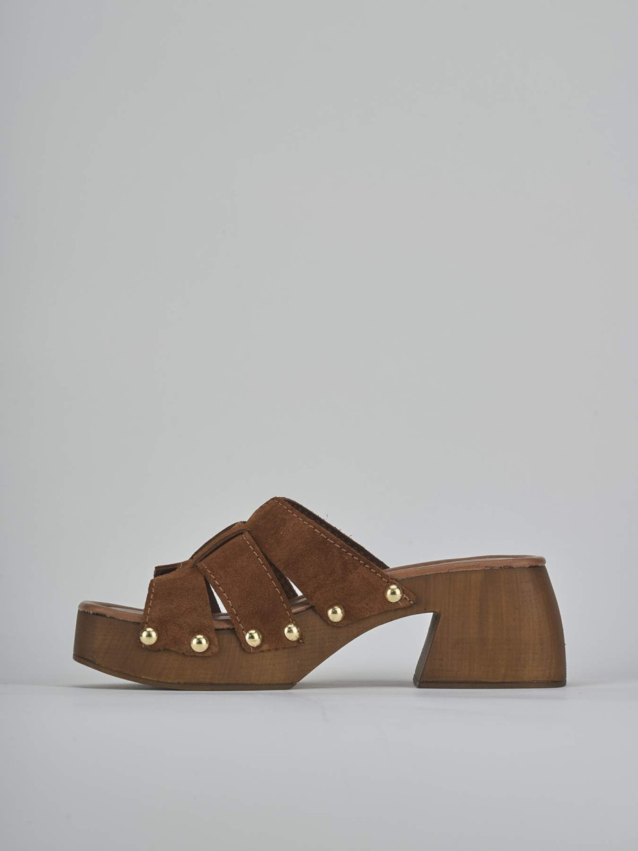 Ciabatte tacco 6cm camoscio marrone