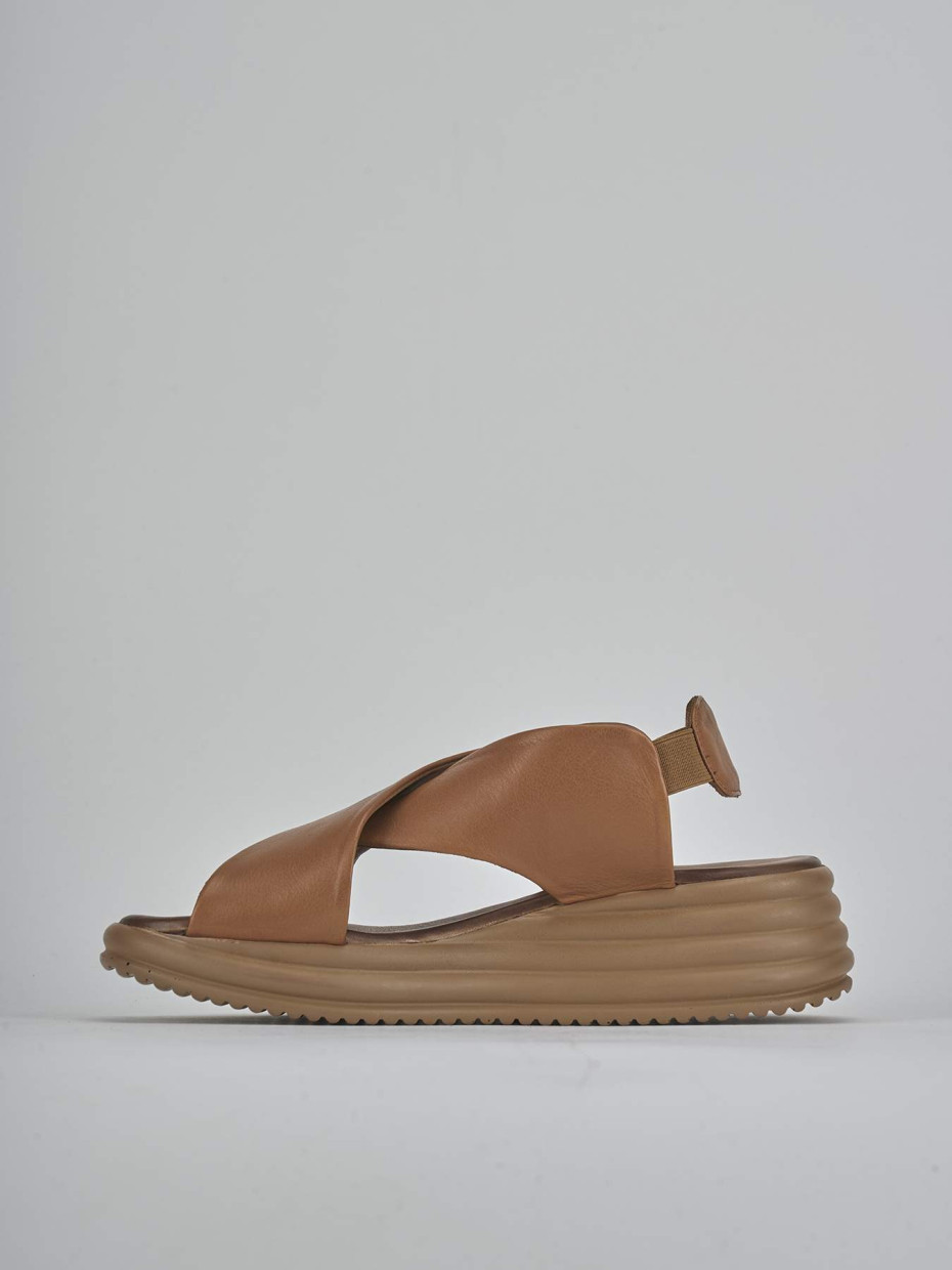 Sandali zeppa tacco 6cm pelle marrone