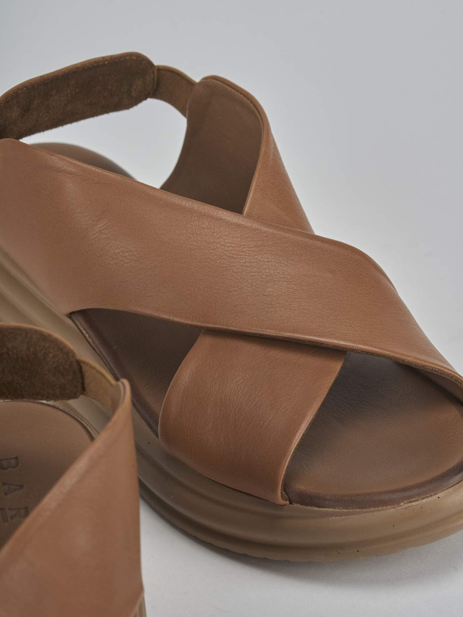 Sandali zeppa tacco 6cm pelle marrone