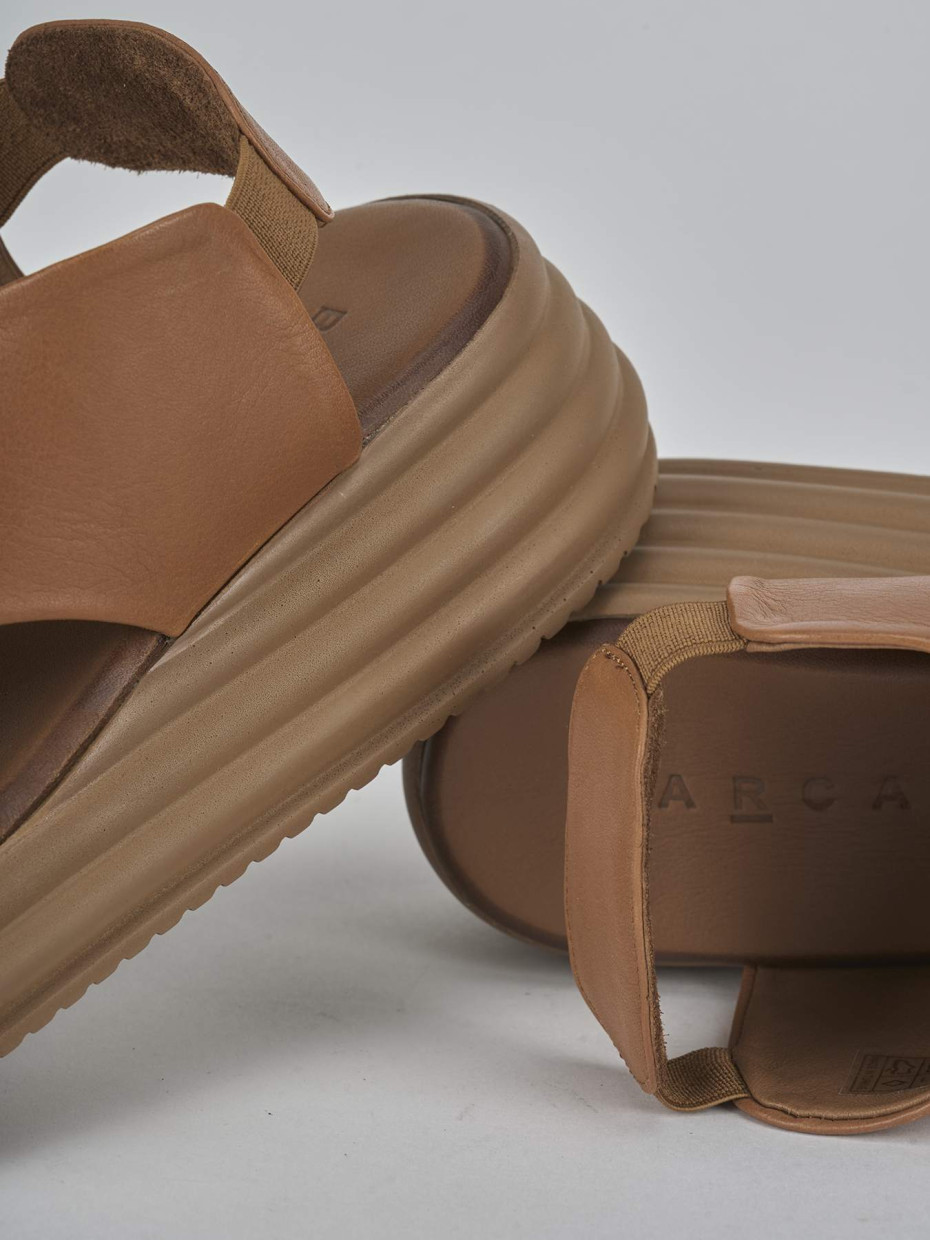 Sandali zeppa tacco 6cm pelle marrone