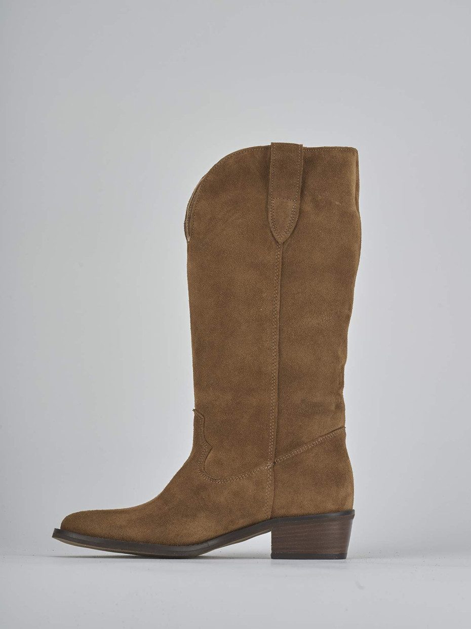 Stivali tacco 3cm camoscio marrone