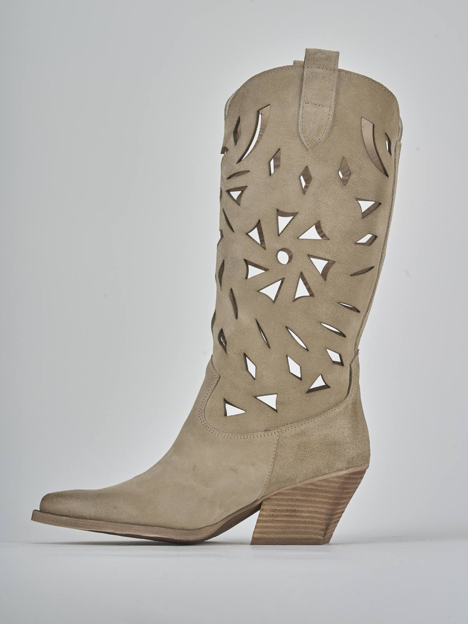 Stivali tacco 6cm camoscio beige