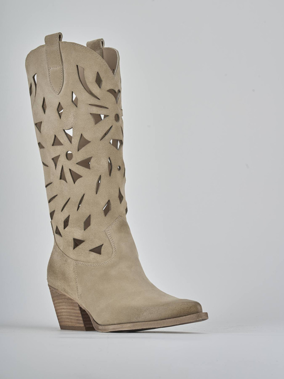 Stivali tacco 6cm camoscio beige