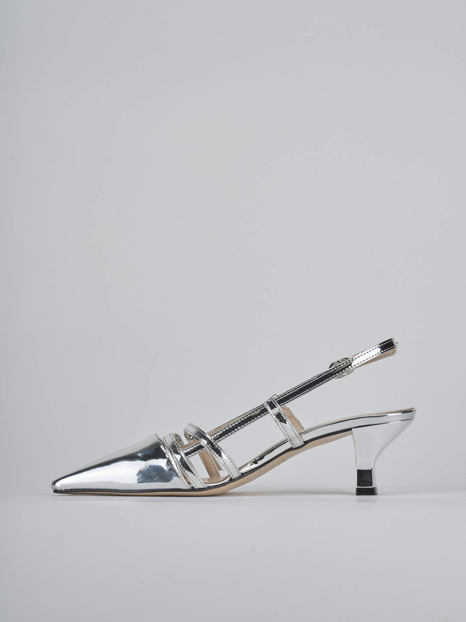 Décolleté e slingback tacco 6cm laminato argento