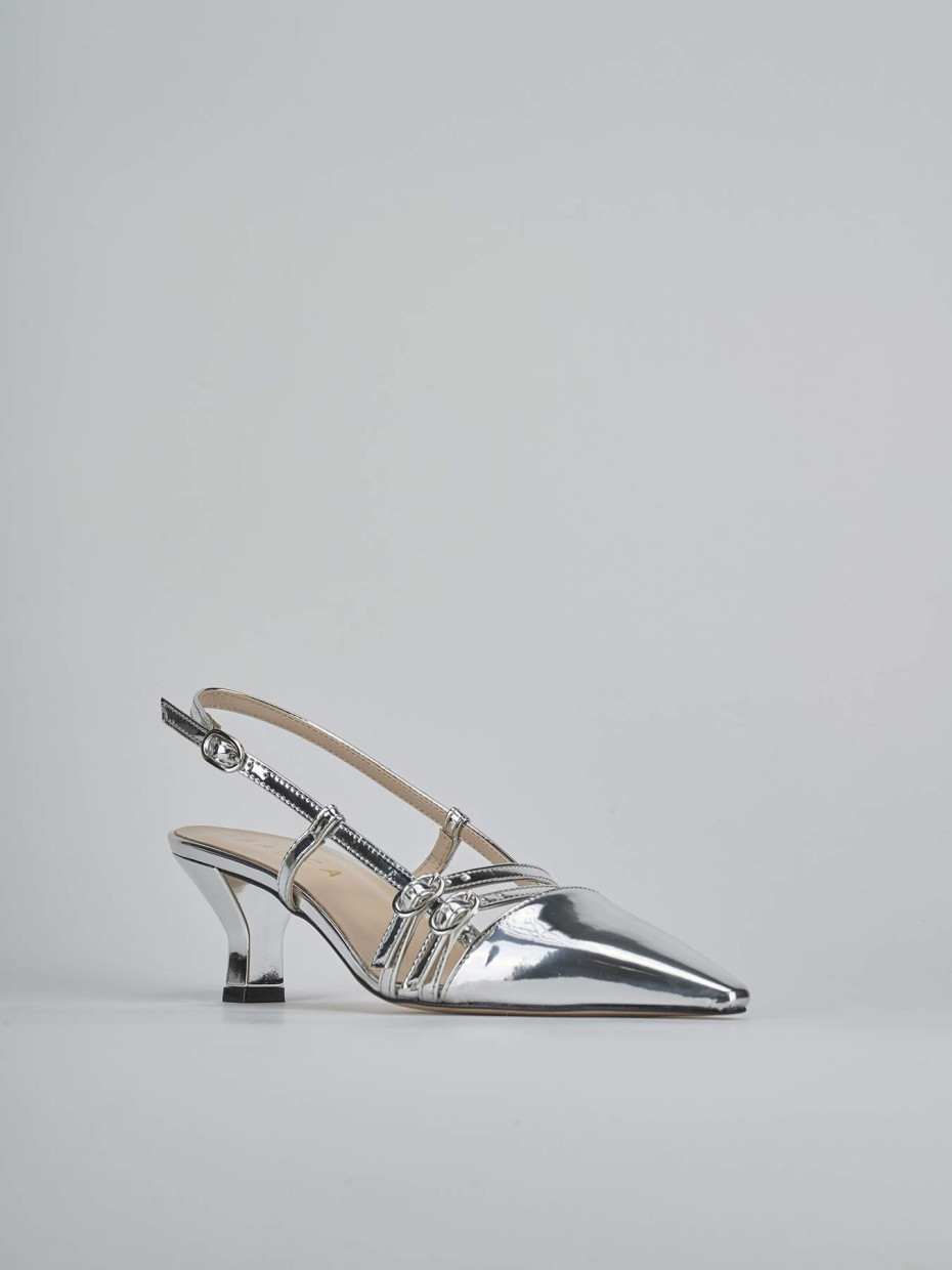 Décolleté e slingback tacco 6cm laminato argento