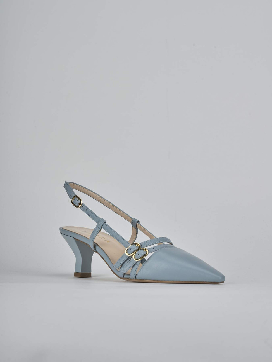 Décolleté e slingback tacco 6cm pelle azzurro