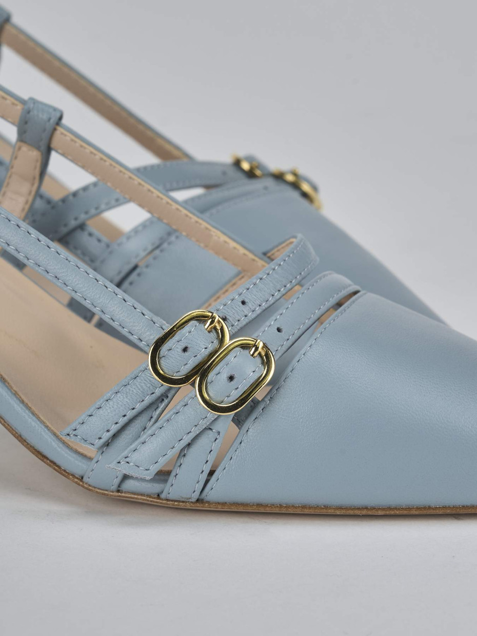 Décolleté e slingback tacco 6cm pelle azzurro