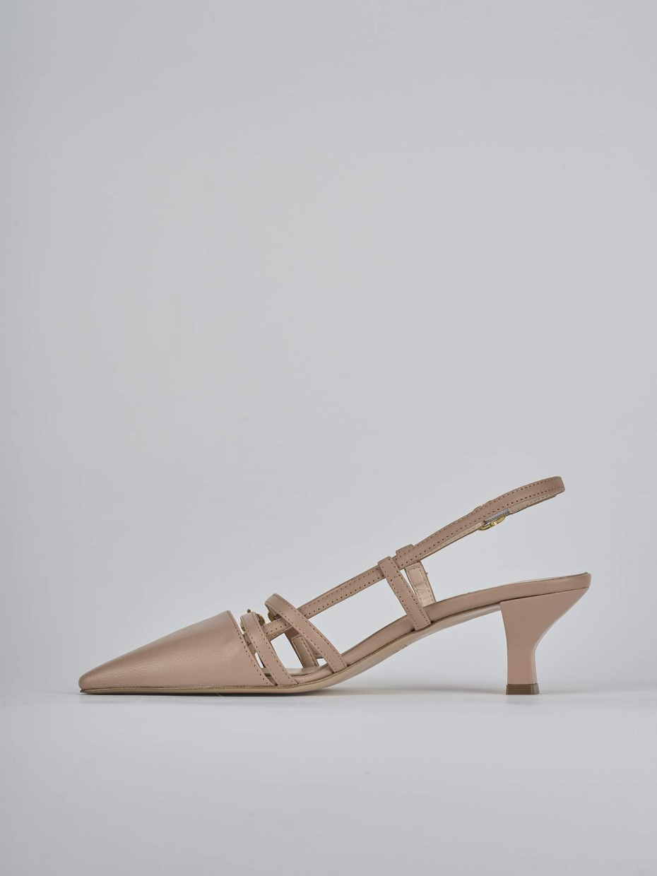 Décolleté e slingback tacco 6cm pelle marrone