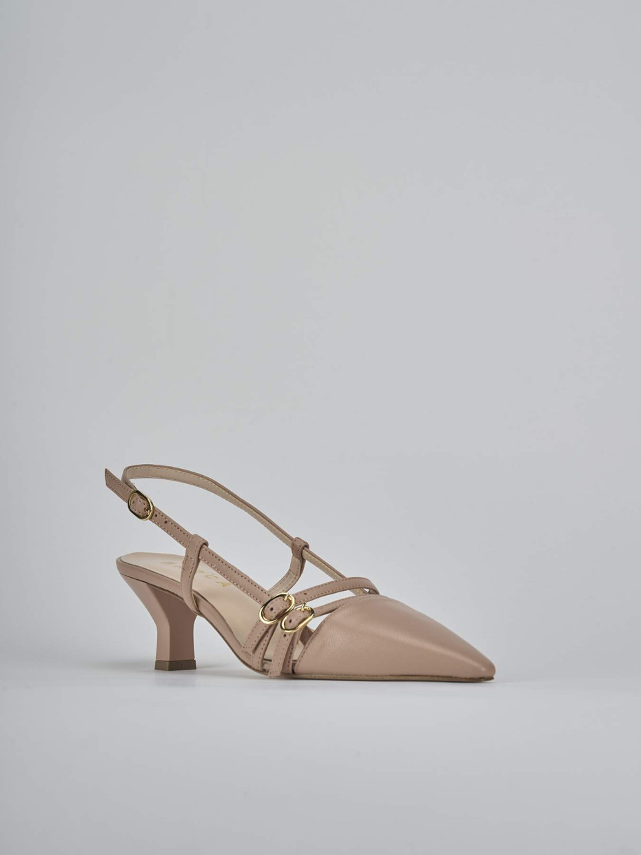 Décolleté e slingback tacco 6cm pelle marrone