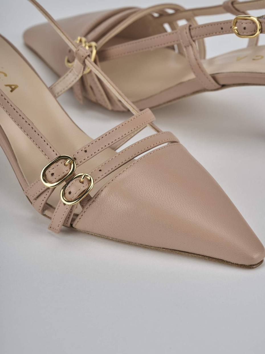 Décolleté e slingback tacco 6cm pelle marrone
