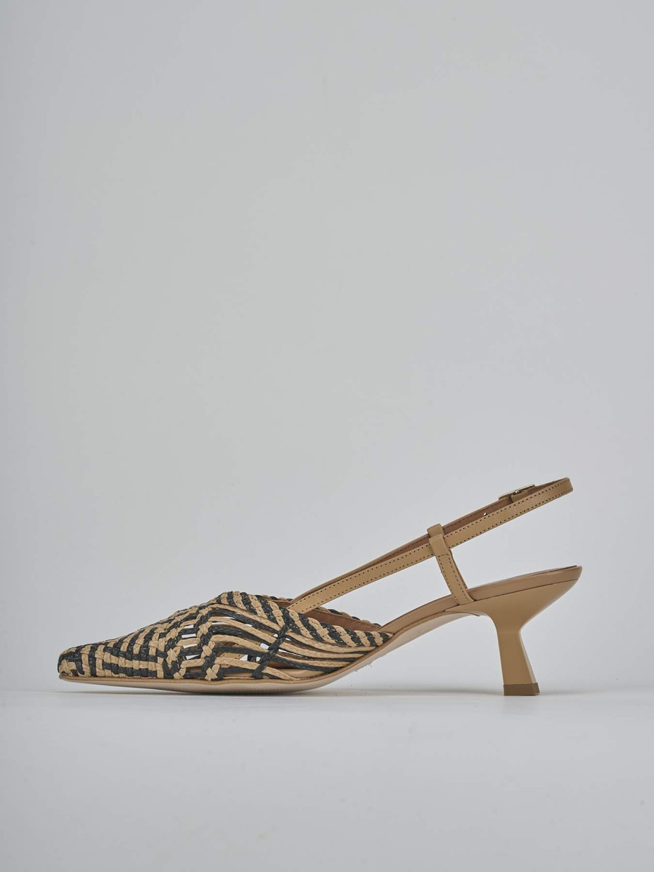 Décolleté e slingback tacco 5cm pelle beige