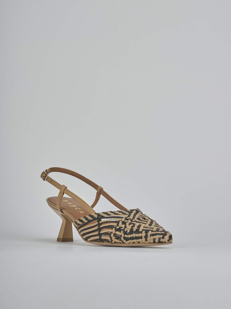 Décolleté e slingback tacco 5cm pelle beige