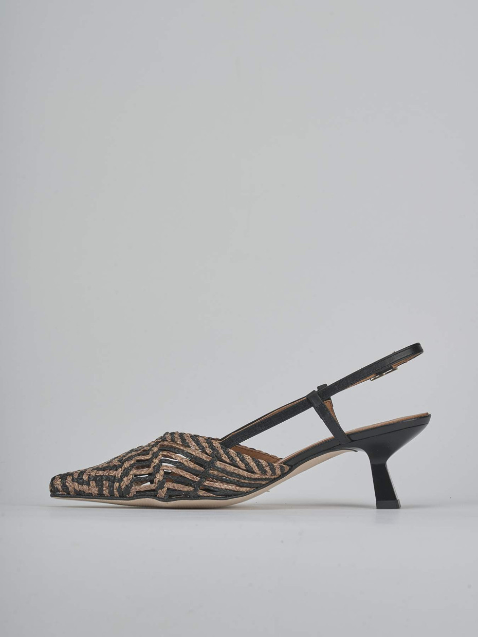 Décolleté e slingback tacco 5cm pelle marrone