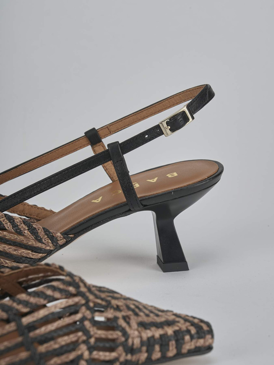 Décolleté e slingback tacco 5cm pelle marrone