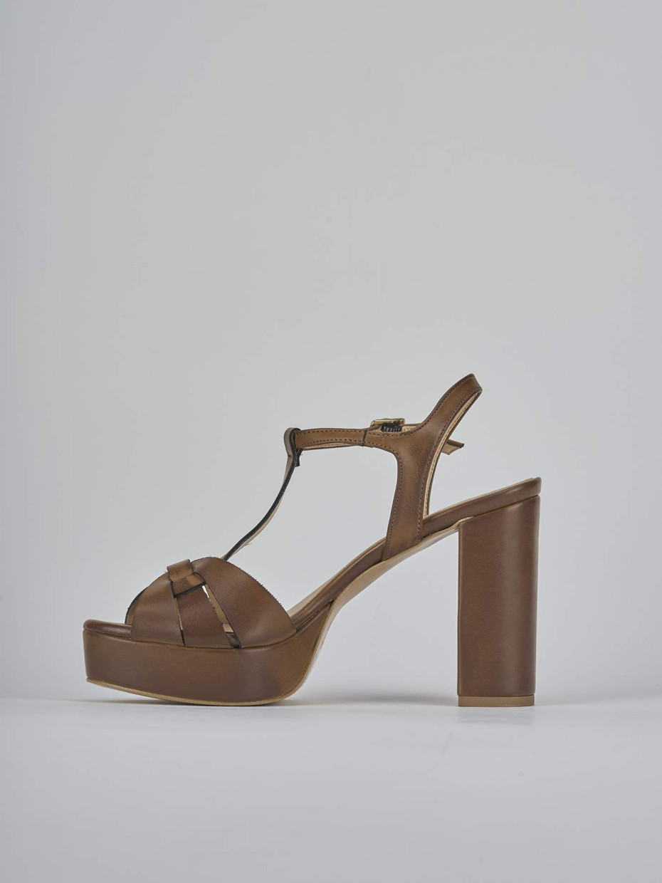Sandali tacco 9cm pelle marrone