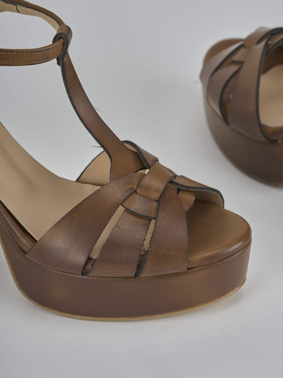 Sandali tacco 9cm pelle marrone