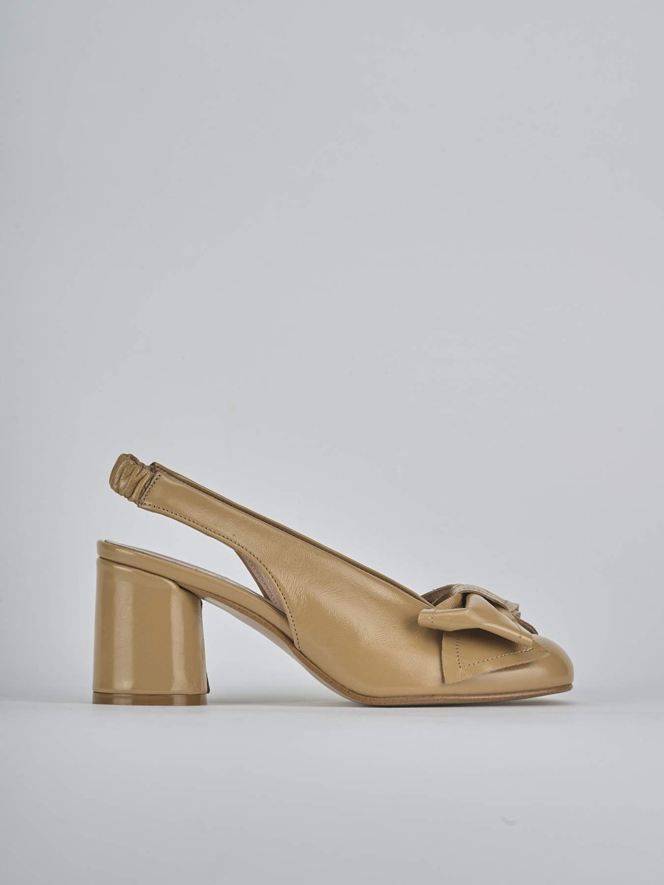 Décolleté e slingback tacco 8cm pelle marrone