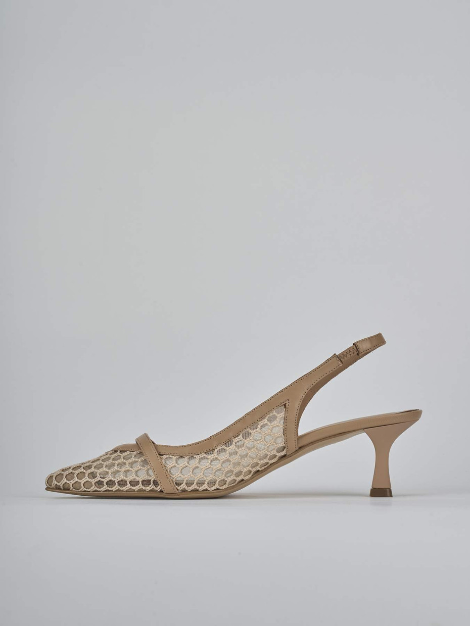 Décolleté e slingback tacco 5cm pelle marrone