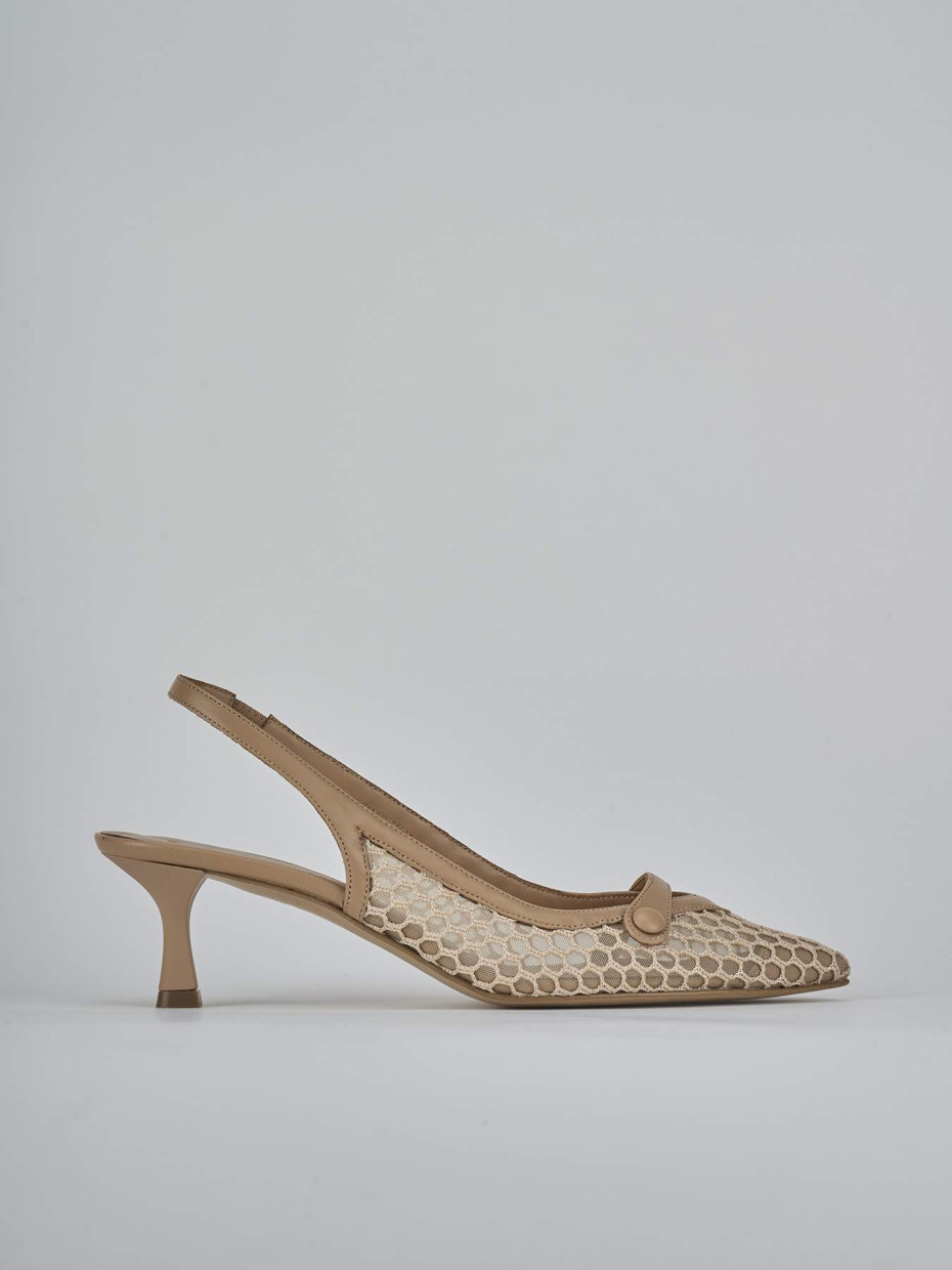 Décolleté e slingback tacco 5cm pelle marrone