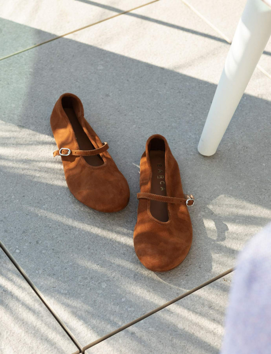 Ballerine tacco 1cm camoscio marrone