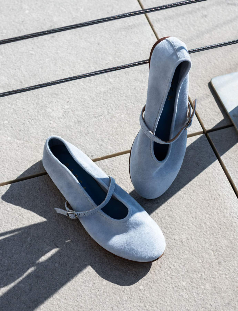 Ballerine tacco 1cm camoscio jeans