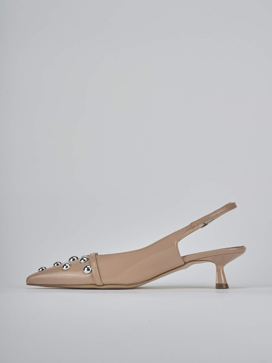 Décolleté e slingback tacco 5cm vernice marrone