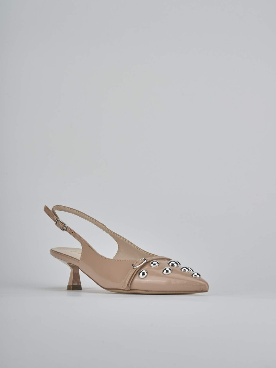 Décolleté e slingback tacco 5cm vernice marrone