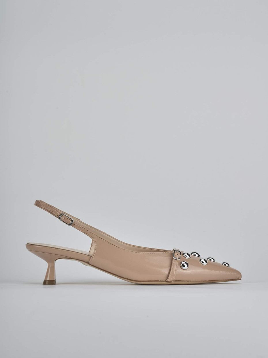 Décolleté e slingback tacco 5cm vernice marrone