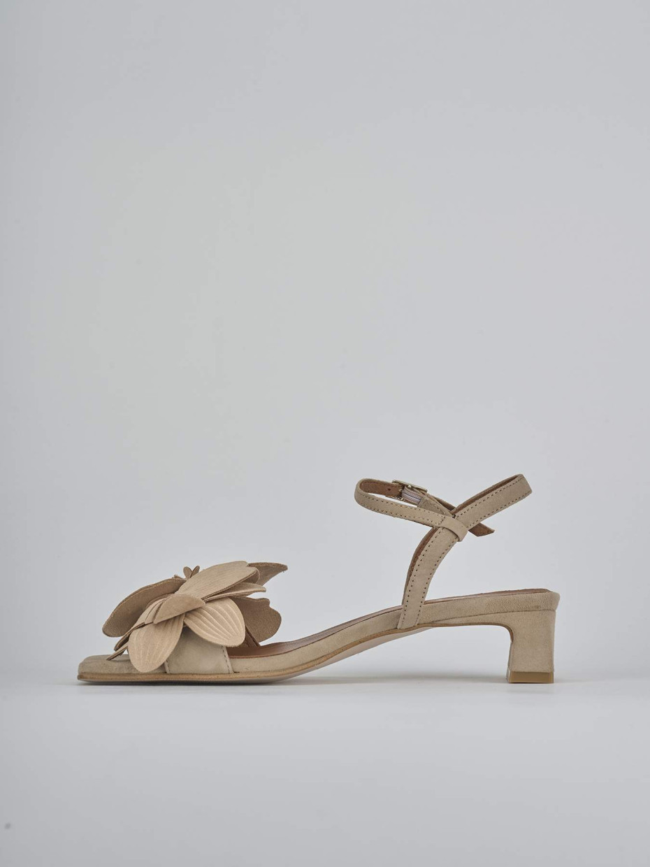 Sandali tacco 4cm camoscio beige