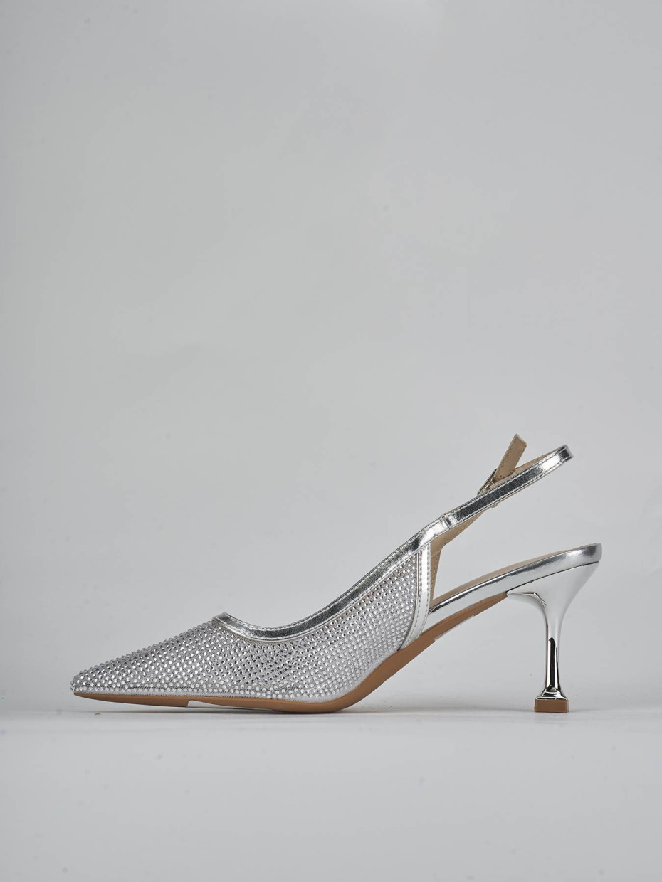 Décolleté e slingback tacco 6cm pelle argento