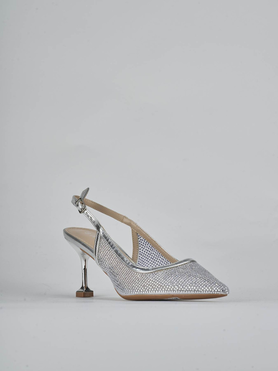 Décolleté e slingback tacco 6cm pelle argento
