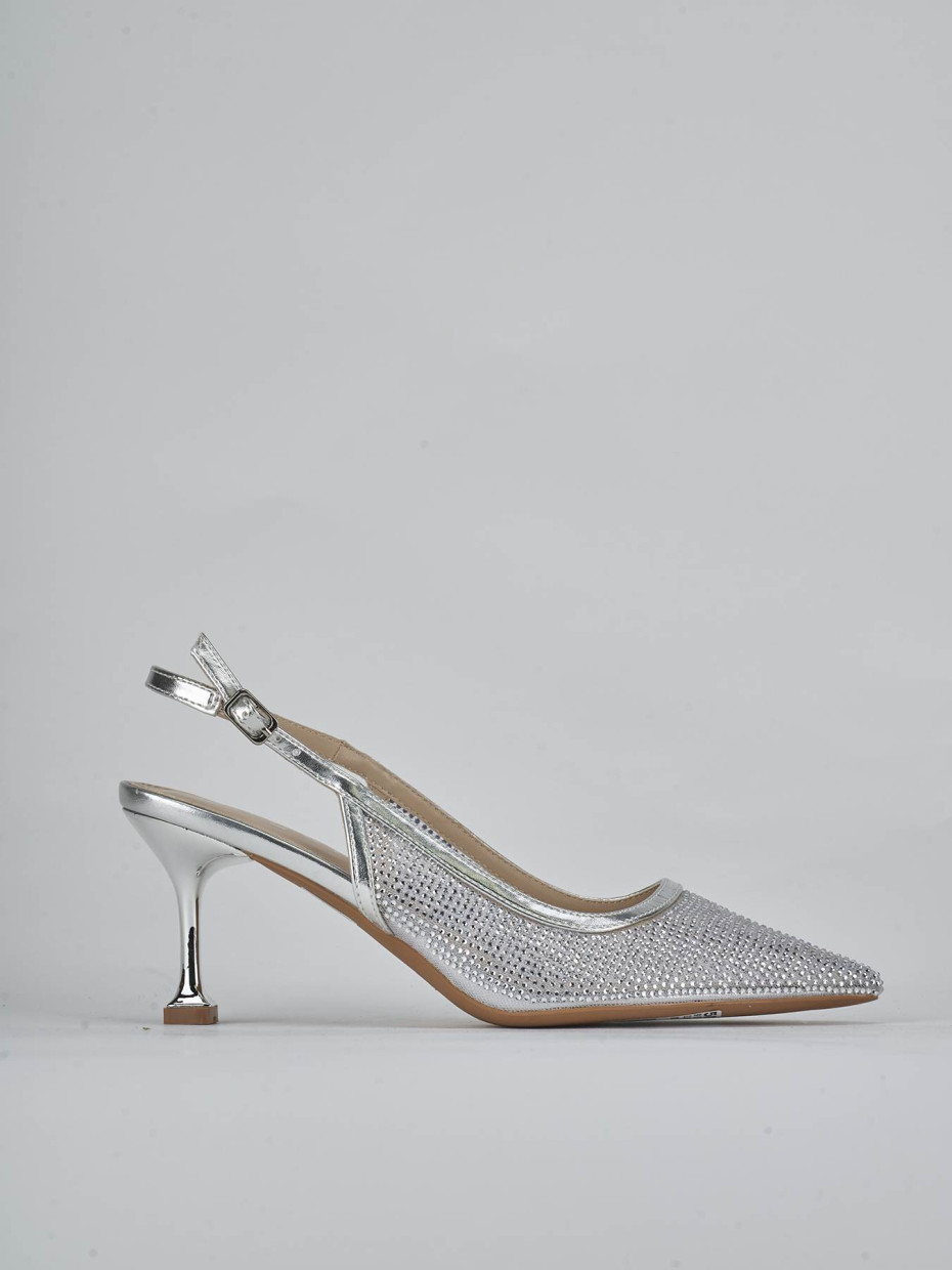 Décolleté e slingback tacco 6cm pelle argento