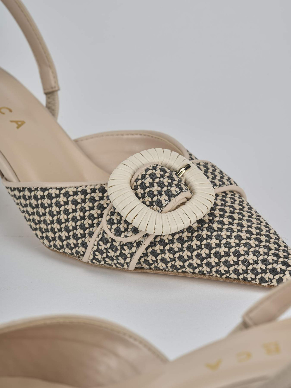 Décolleté e slingback tacco 6cm pelle marrone