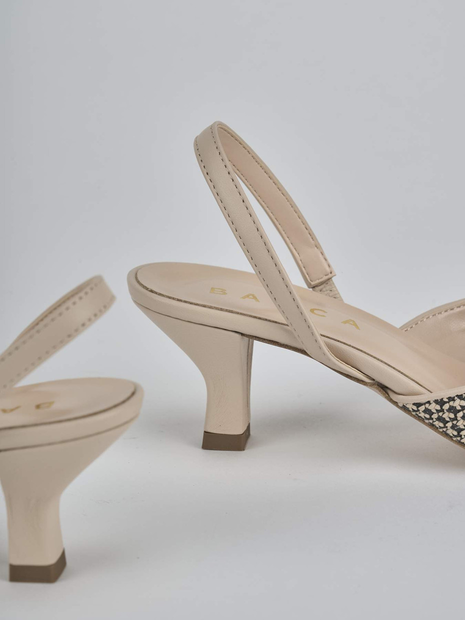 Décolleté e slingback tacco 6cm pelle marrone