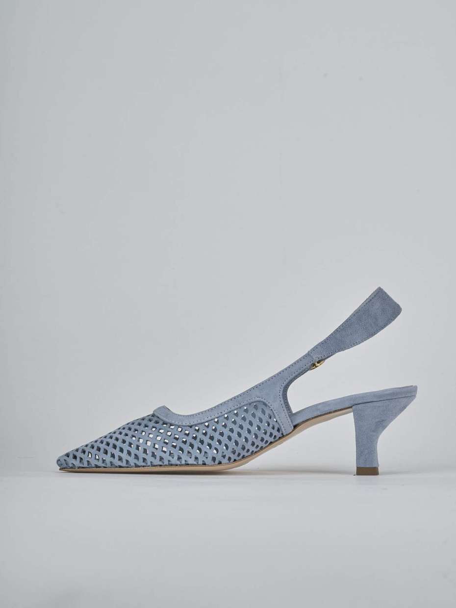 Décolleté e slingback tacco 6cm camoscio azzurro