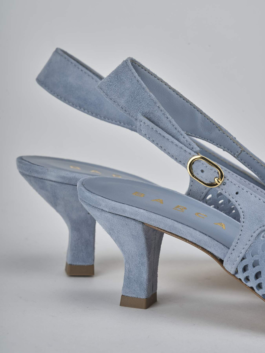 Décolleté e slingback tacco 6cm camoscio azzurro