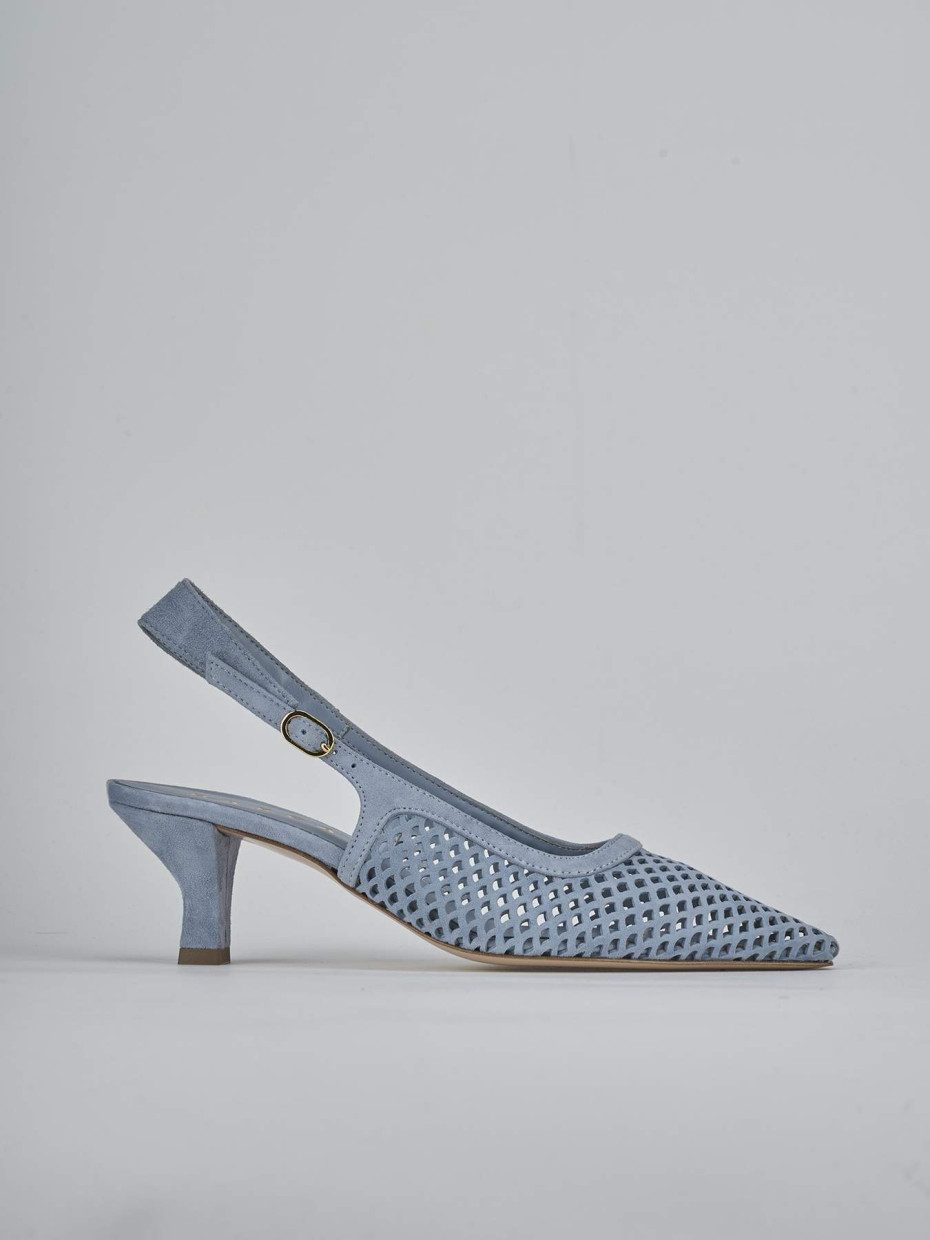 Décolleté e slingback tacco 6cm camoscio azzurro