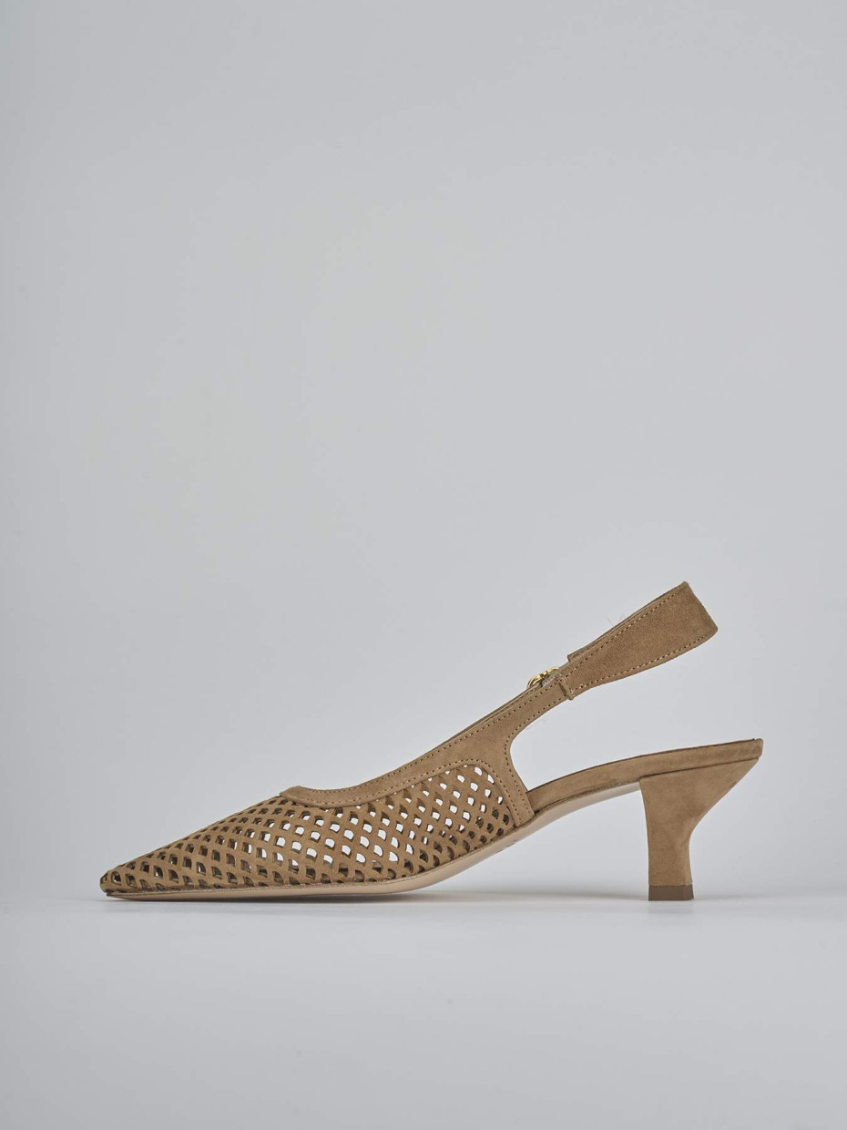 Décolleté e slingback tacco 6cm camoscio marrone