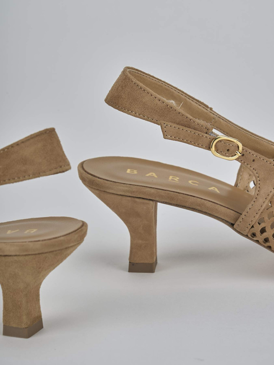 Décolleté e slingback tacco 6cm camoscio marrone