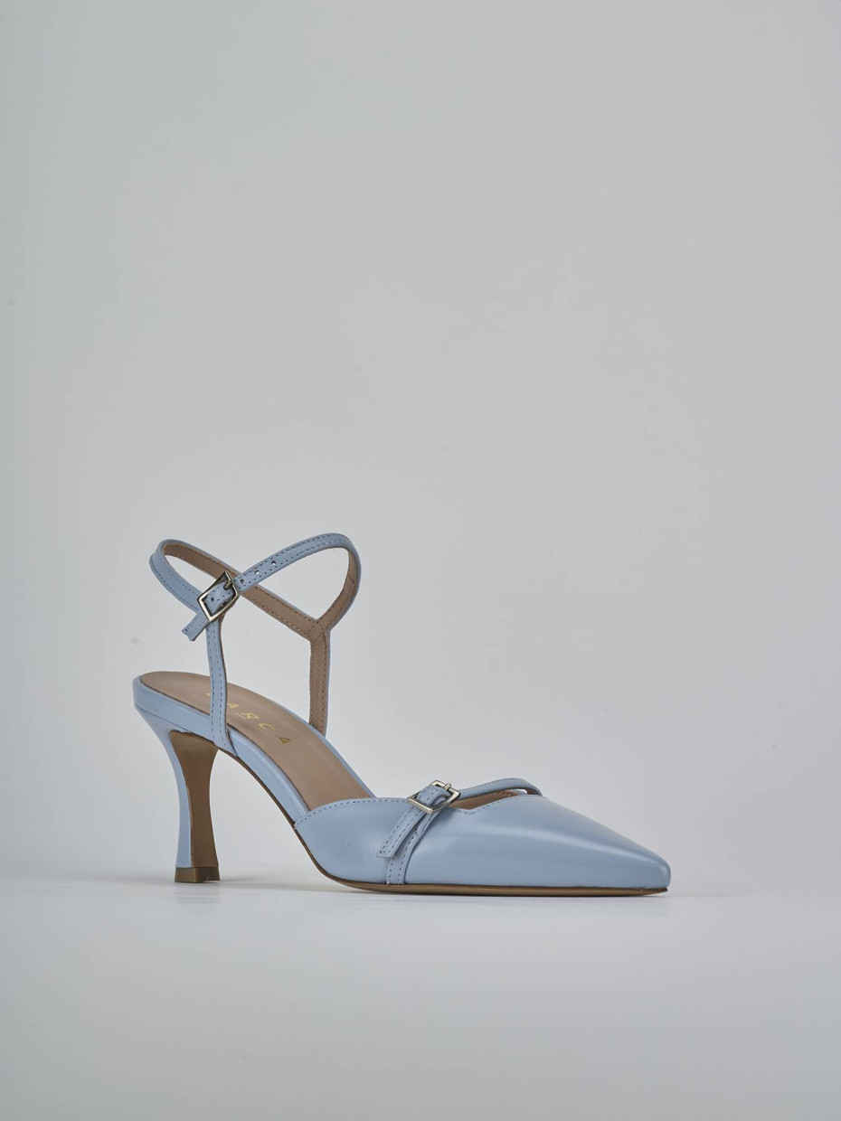 Décolleté e slingback tacco 8cm pelle azzurro