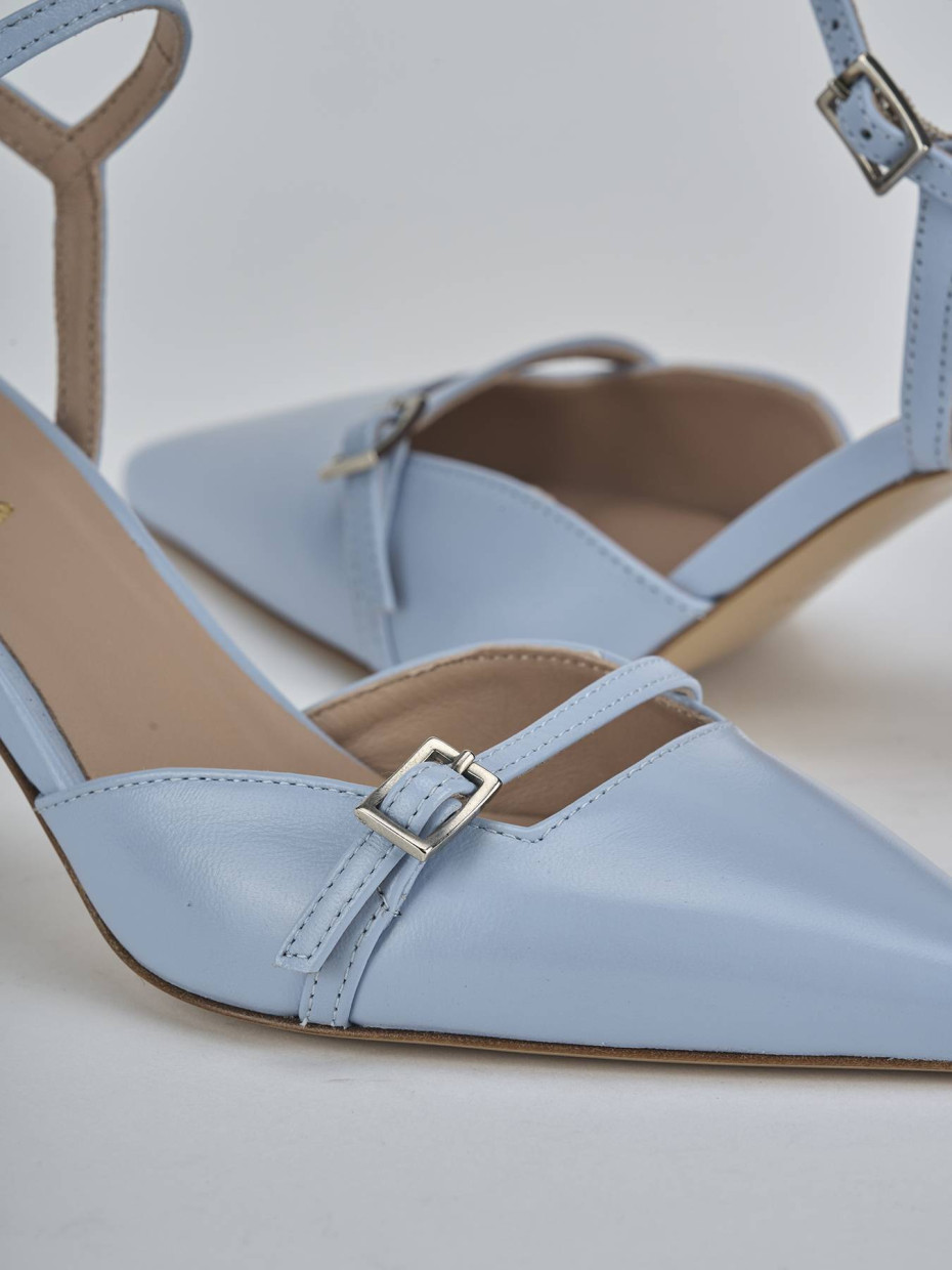 Décolleté e slingback tacco 8cm pelle azzurro