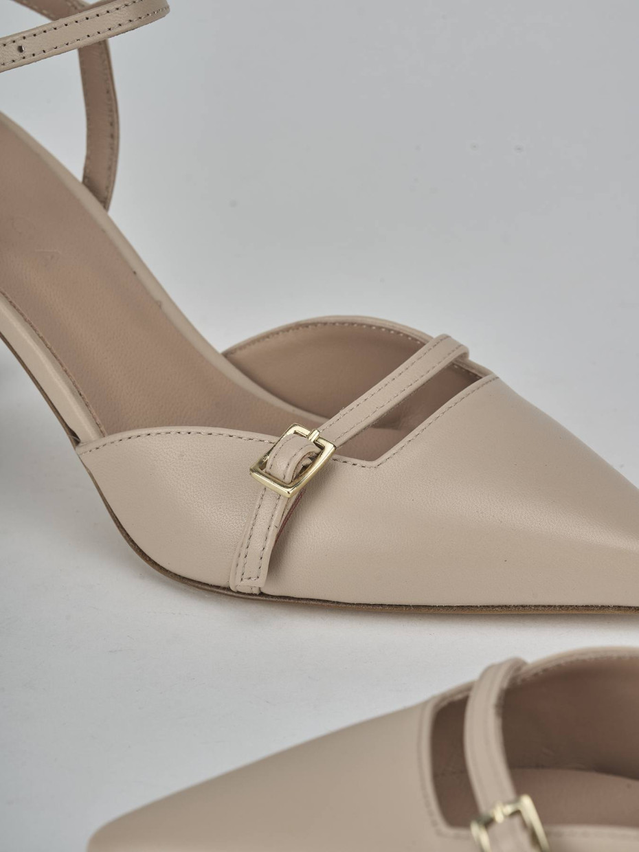 Décolleté e slingback tacco 8cm pelle beige