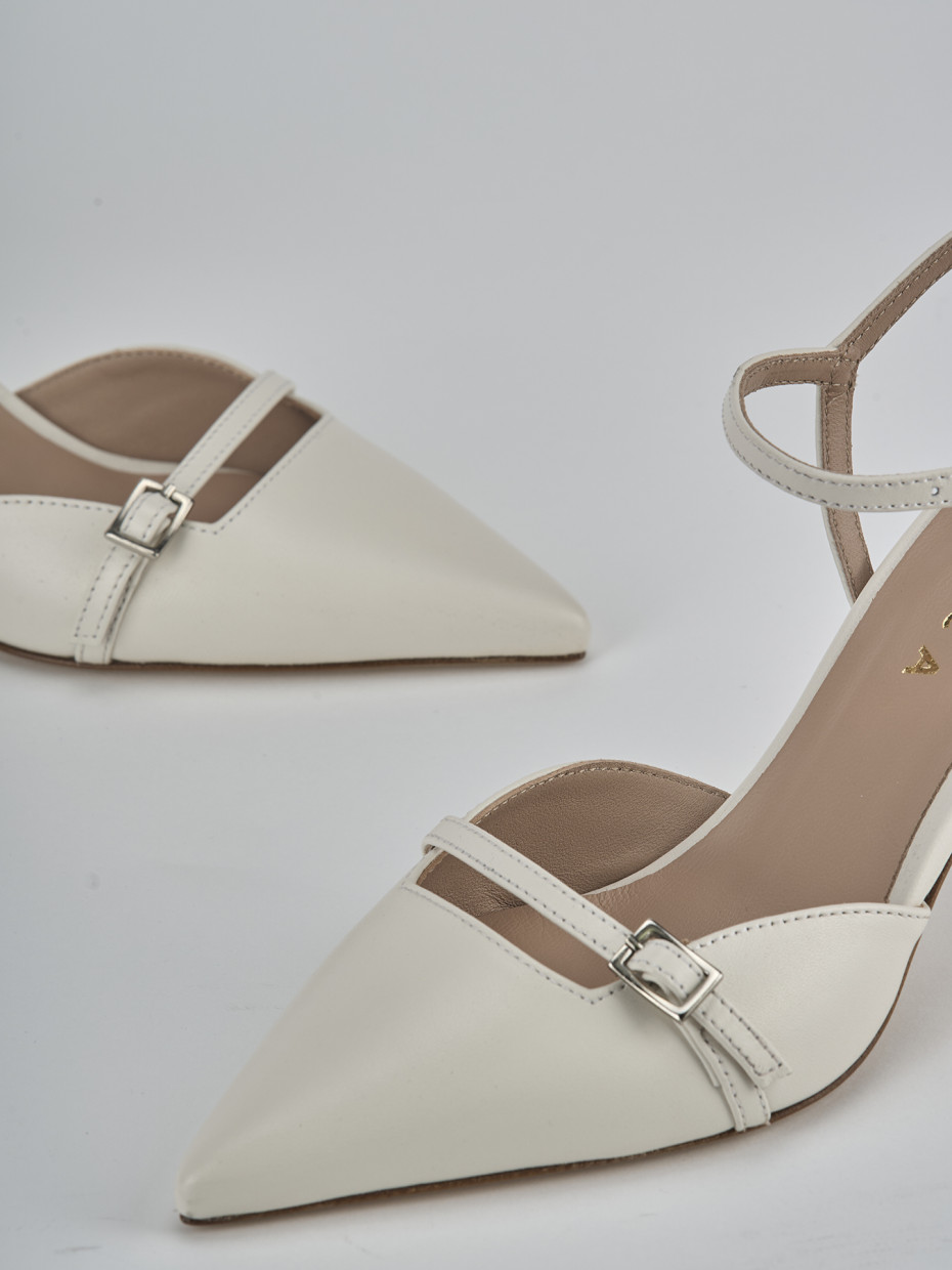 Décolleté e slingback tacco 8cm pelle bianco