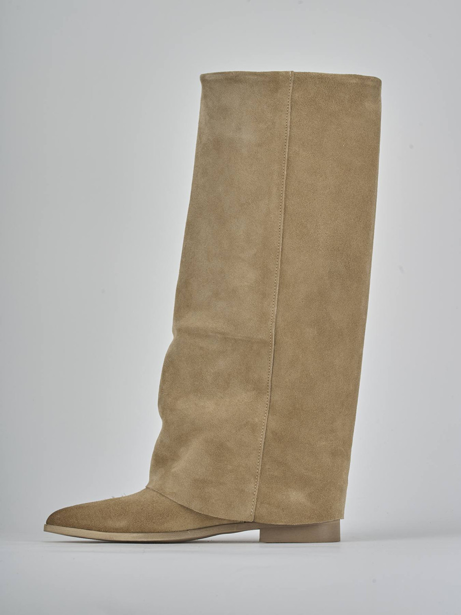 Stivali tacco 2cm camoscio marrone