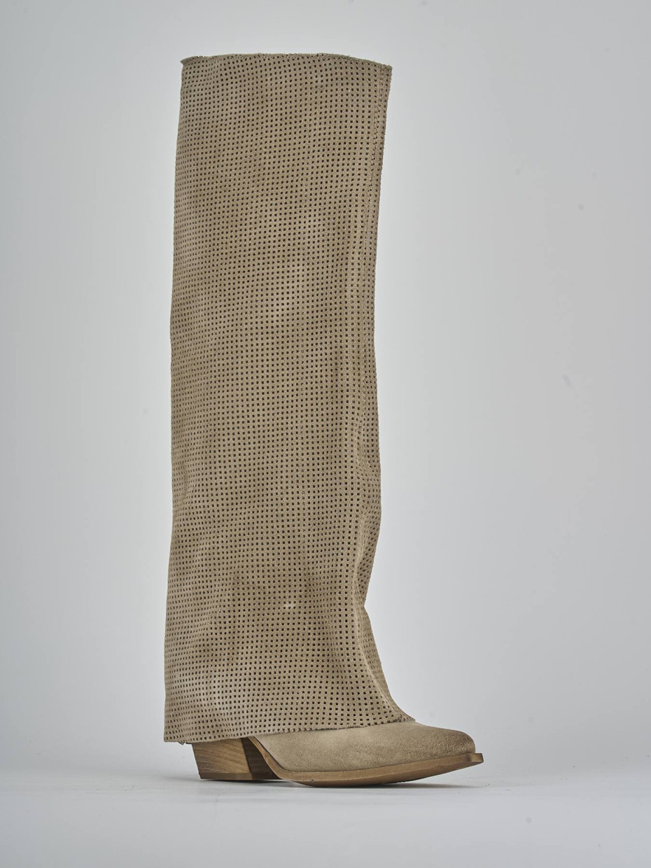 Stivali tacco 4cm camoscio beige